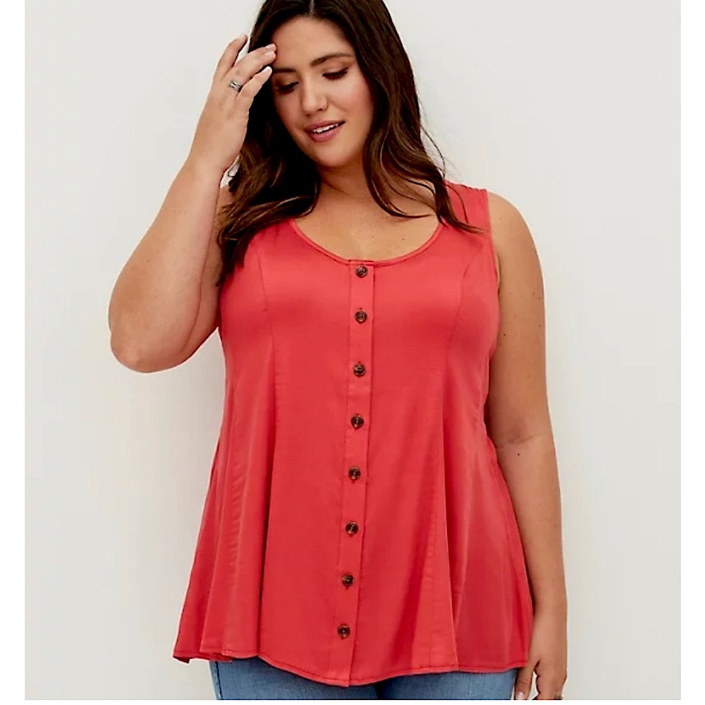Torrid Fit and Flare Stretch Challis Button Front Tank Cranberry